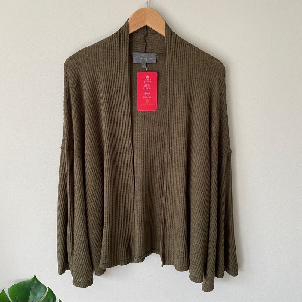 Sunday in Brooklyn Minnie Waffle Knit Cardigan NWT Olive Green Size Small